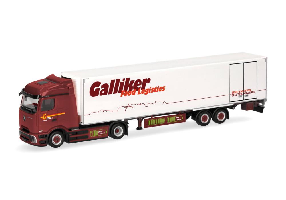 Mercedes-Benz eActros Bigspace ProCabin Gardinenplanen-Sattelzug Traveco Schweiz 1:87 Herpa