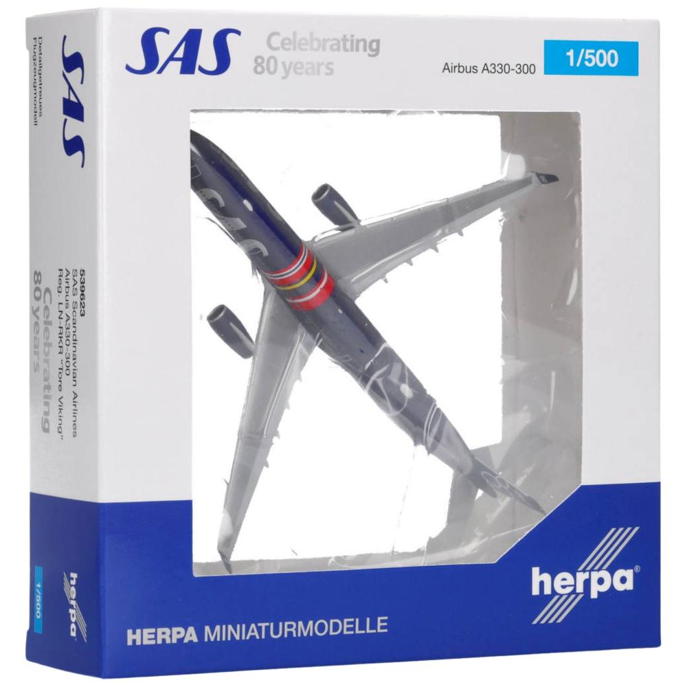 Herpa Wings Flugzeugmodell SAS Scandinavian Airlines Airbus A330-300 LN-RKR 80 Years (1:500)