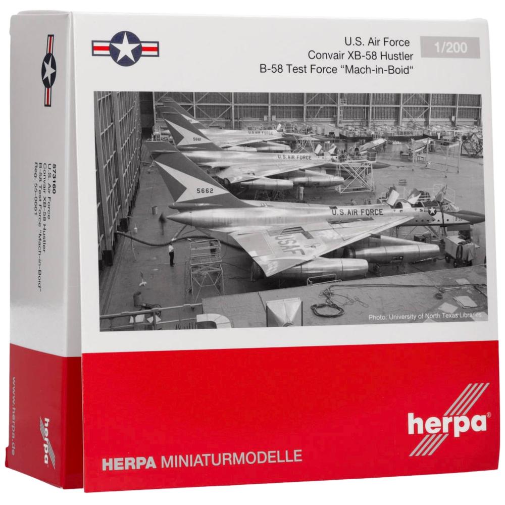 Herpa Wings Flugzeugmodell U.S. Air Force Convair B-58 Hustler B-58 Test Force 55-0661 Mach-in-Boid (1:200)