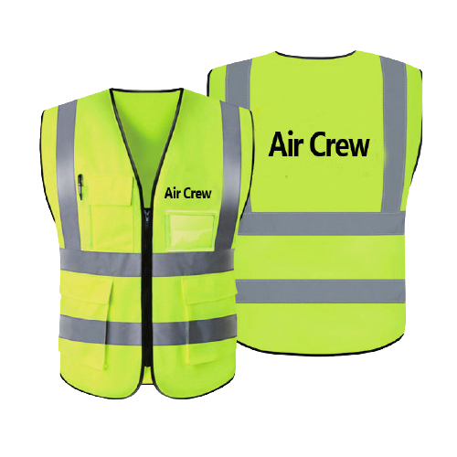 Warnweste Air Crew grün-gelb reflektierend mit Taschen und Ausweishülle
