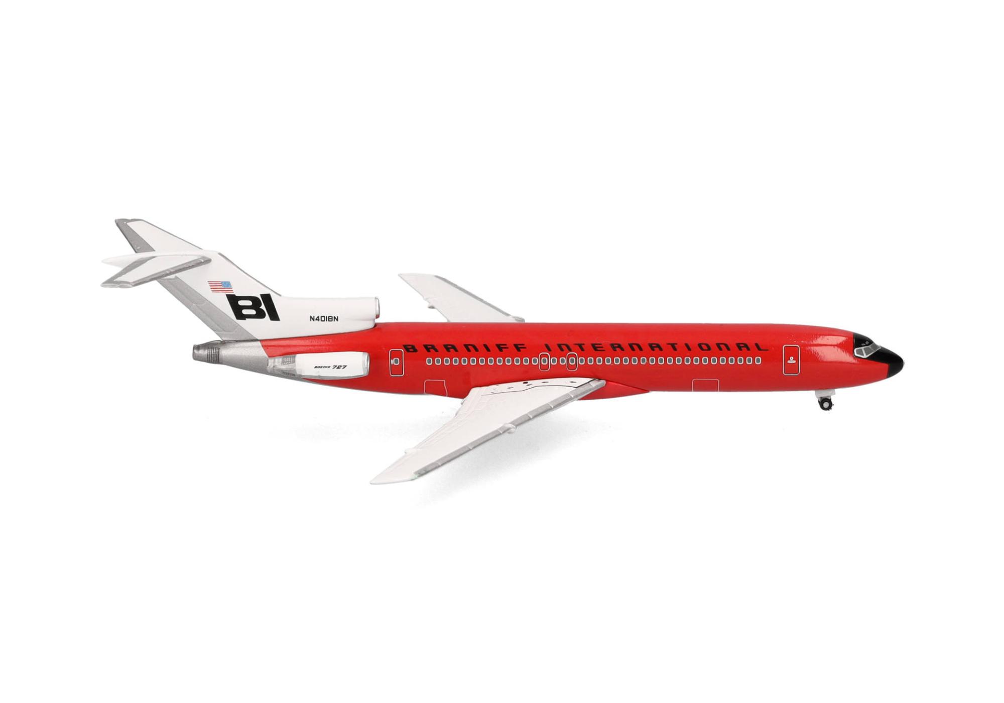 Herpa Wings Flugzeugmodell Braniff International Boeing 727-200 Solid red (1:500)