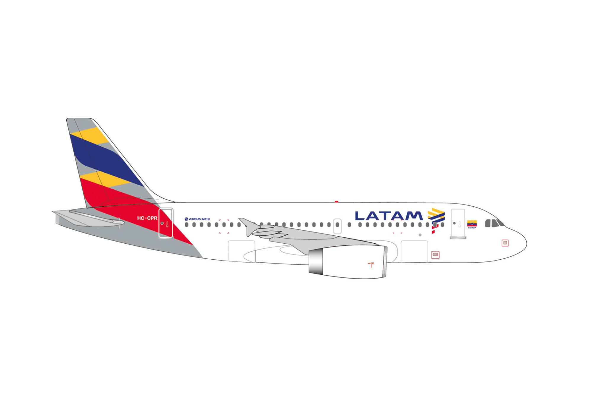 Herpa Wings Flugzeugmodell Latam Airlines Airlines Airbus A319 "Ecuador" (1:500)