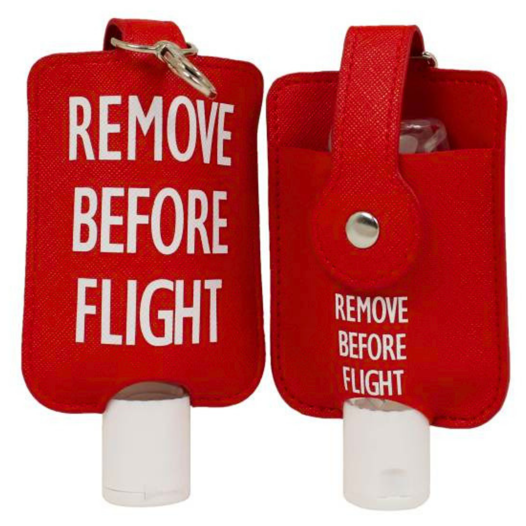 Desinfektionsmittelhalter 50 ml mit Karabiner REMOVE BEFORE FLIGHT