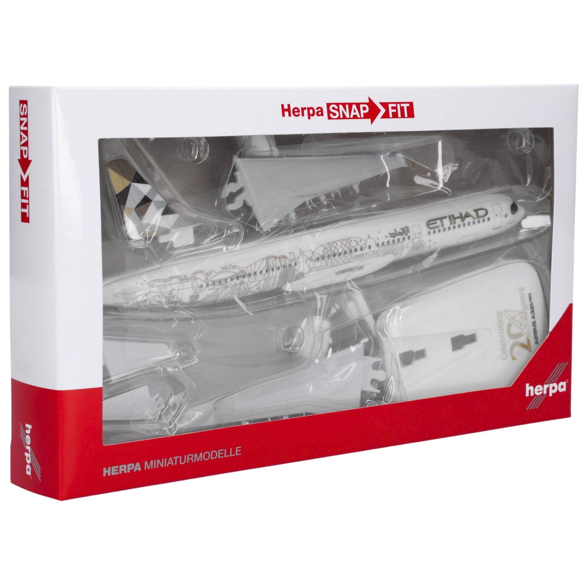 Herpa Snap-Fit Flugzeugmodell Etihad Airways Airbus A321neo A6-AEN 20th Anniversary (1:200)