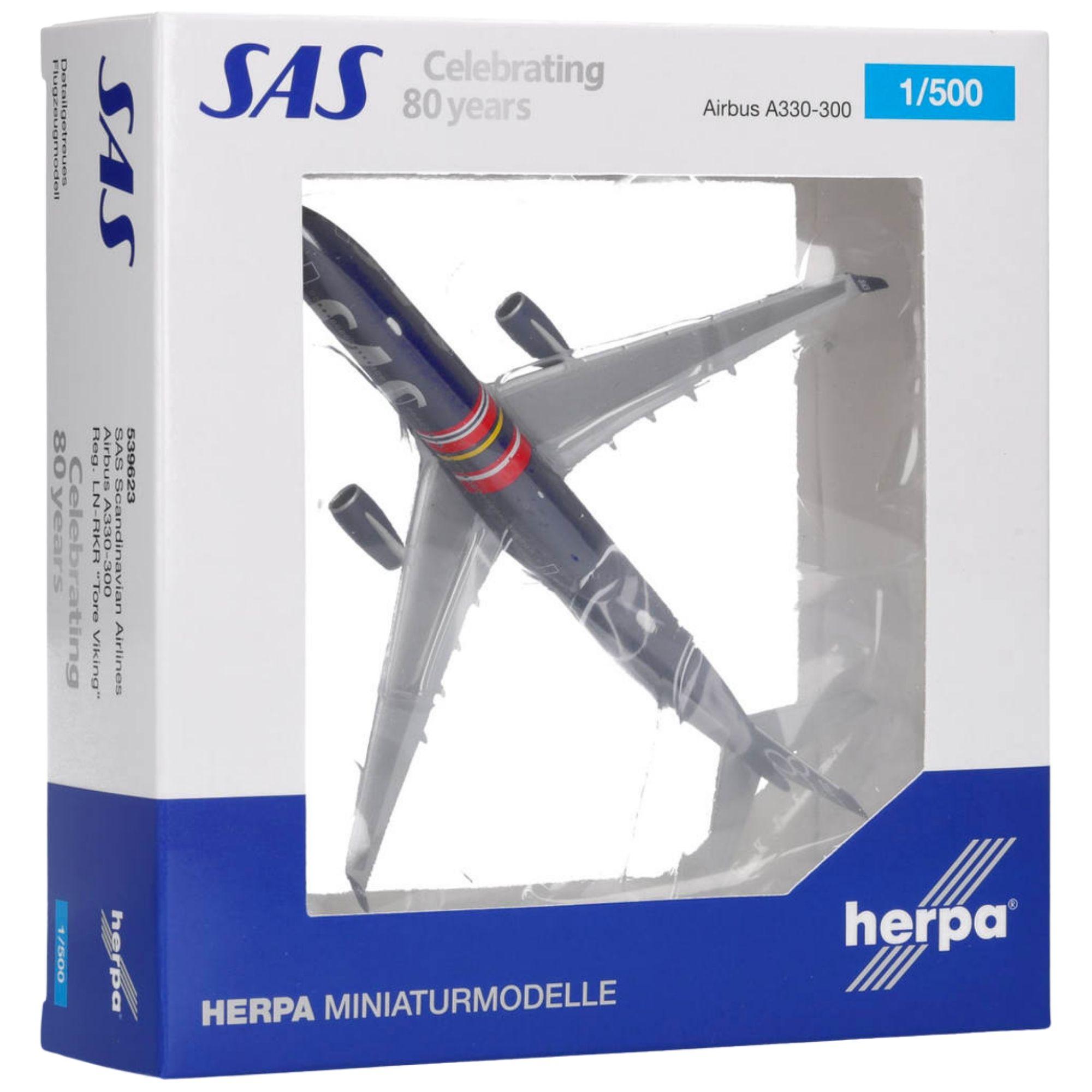 Herpa Wings Flugzeugmodell SAS Scandinavian Airlines Airbus A330-300 LN-RKR 80 Years (1:500)