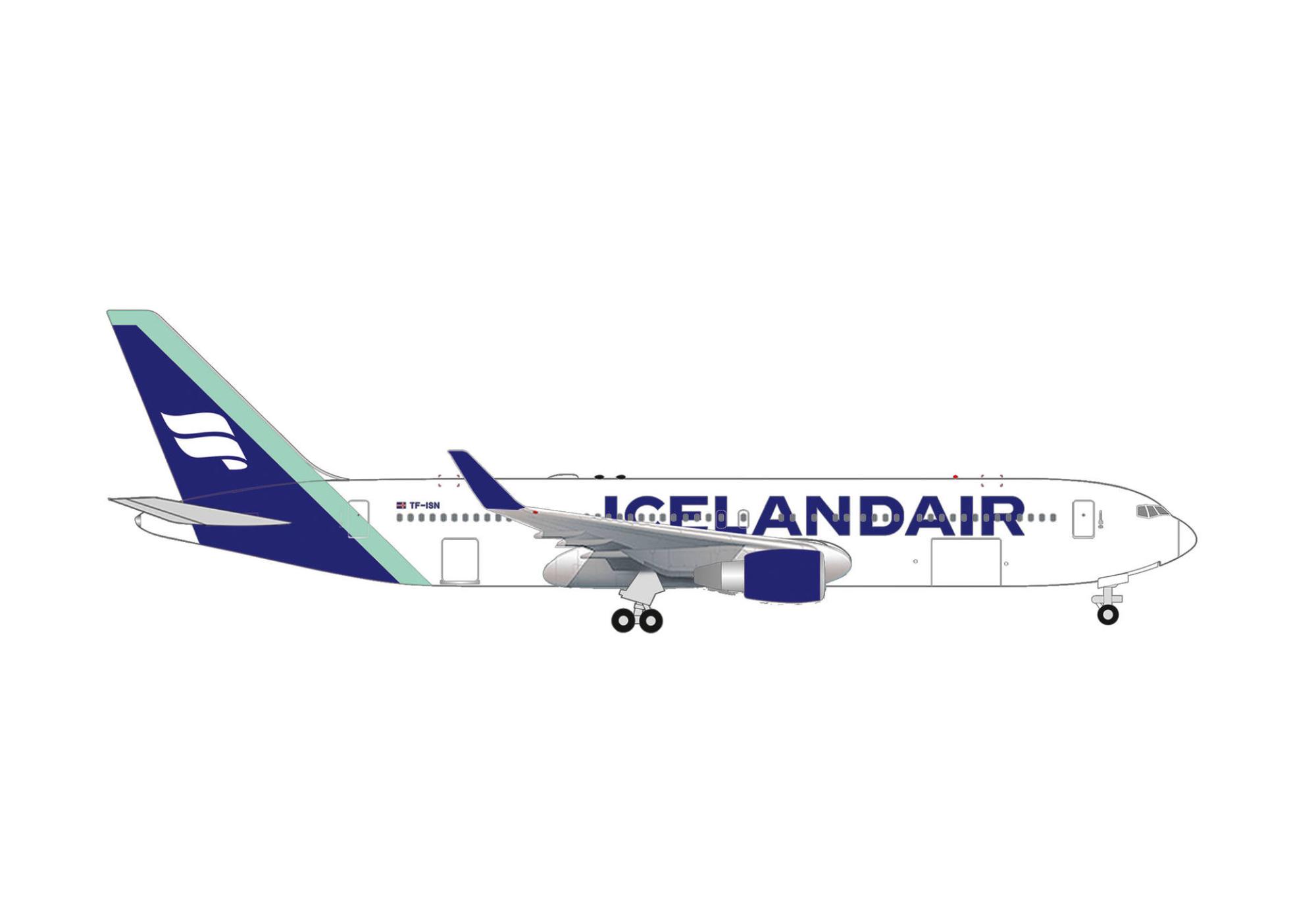 Icelandair Boeing 767-300 Borreal blue tail stripe 1:500 Herpa Wings Flugzeugmodell