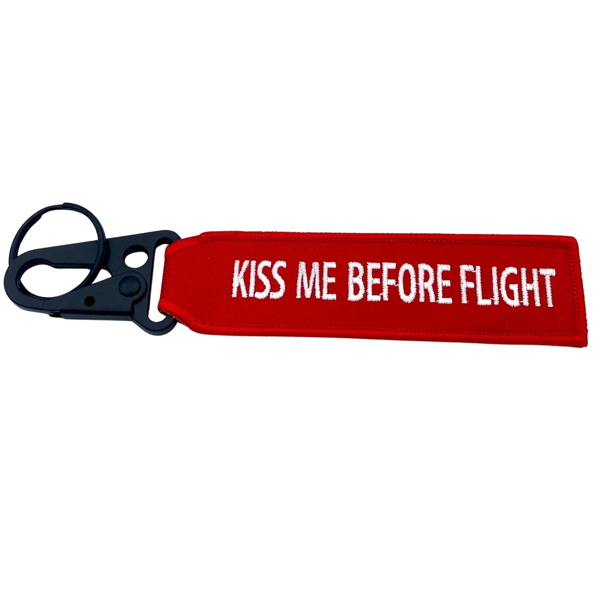 Limox Schlüsselanhänger mit Karabiner KISS ME BEFORE FLIGHT rot